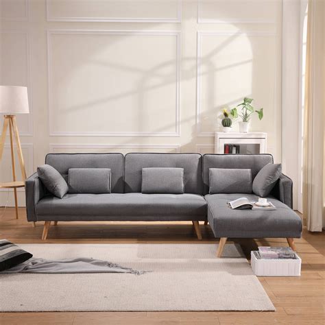 Simple Gray Sofa Bed, 70'' x57'' x 30.7'' Modern Sectional Motion Sofa ...