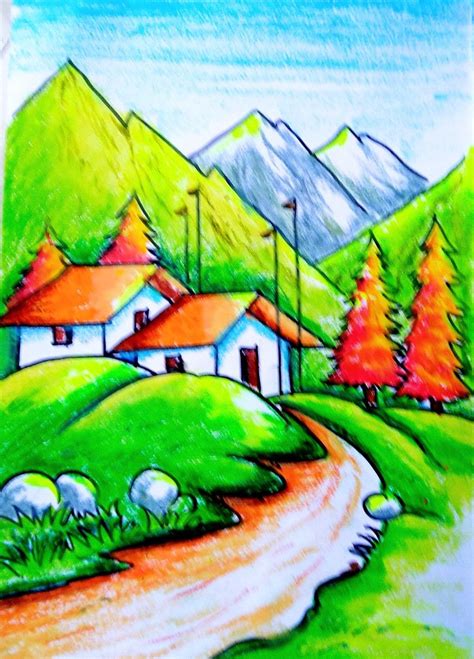 Scenery Drawing for Kids - Beautiful Landscape Art Painting