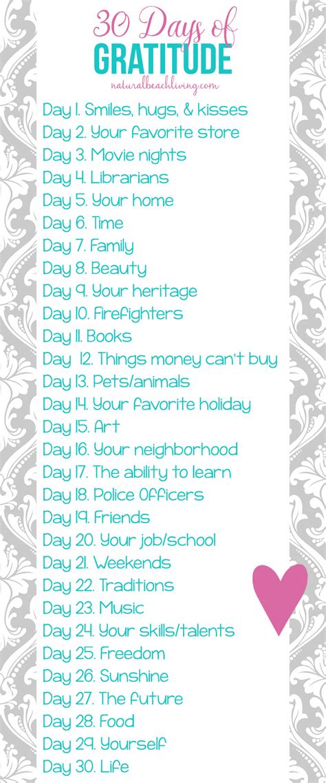 30 Days Daily Gratitude List Printable - Natural Beach Living