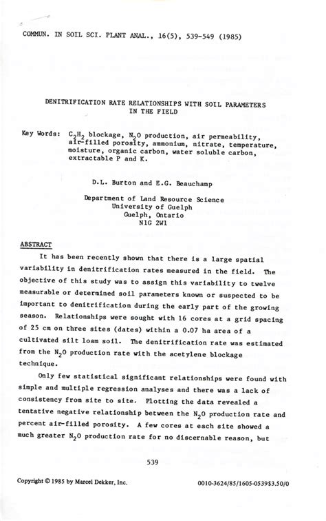 (PDF) Denitrification rate relationships with soil parameters in the field