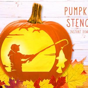 Fisherman Pumpkin Stencil, Fishing PRINTABLE Stencil, Jack O' Lantern ...