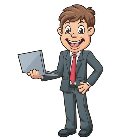 Businessman standing while holding laptop, Clip art Character. Vector ...