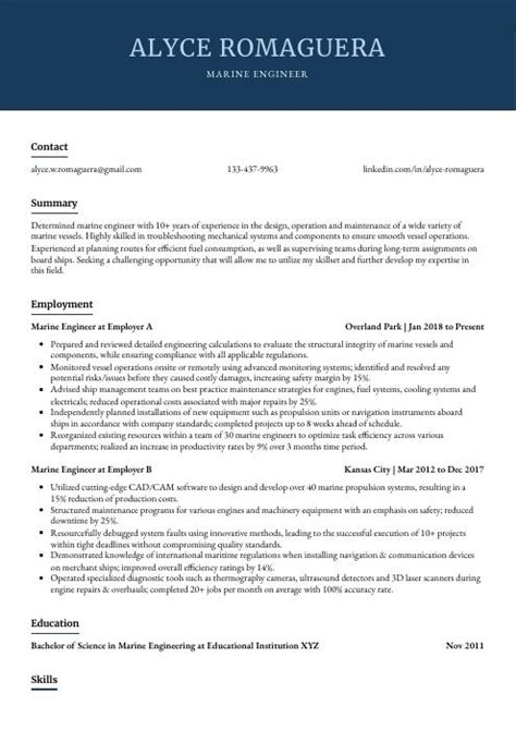 Marine Engineer Resume (CV) Example and Writing Guide