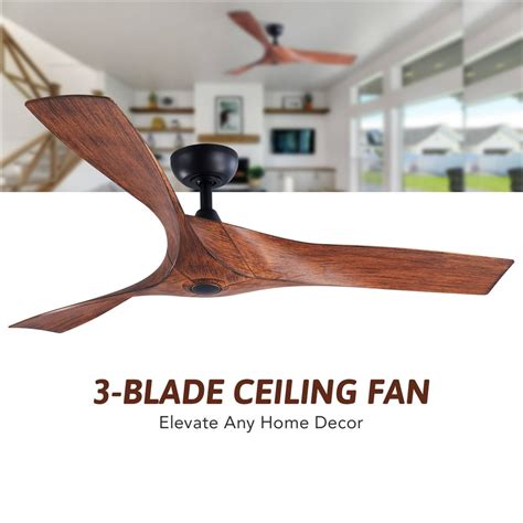 52" Modern Ceiling Fan with Remote Control, 3 Blades, 6 Speeds, Walnut ...