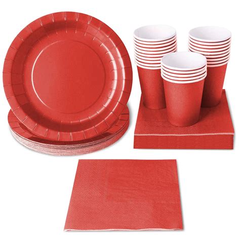 Serves 24 Red Party Supplies, 72PCS Plates Napkins Cups, Favors ...