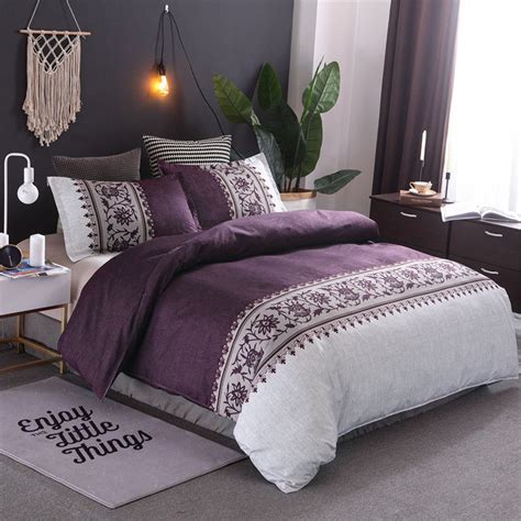 Double Queen K ing 3PCS Bedding Set Purple Duvet Quilt Cover Bed Pillow ...