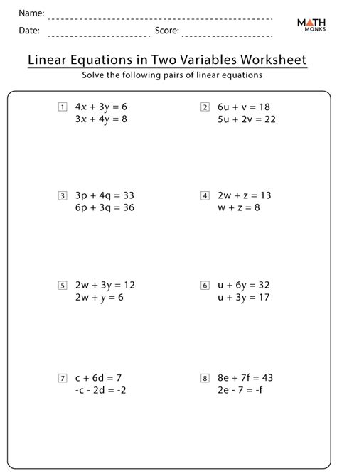 Graphing Linear Equations In Two Variables Worksheets With Answers