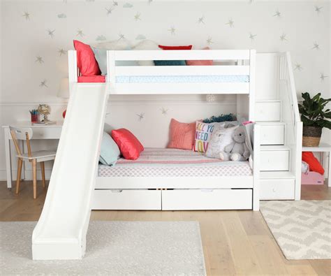 Maxtrix Twin over Full Staircase Bunk Bed with Slide (White, Natural ...