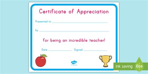 Teacher Appreciation Certificate | Printable Resource