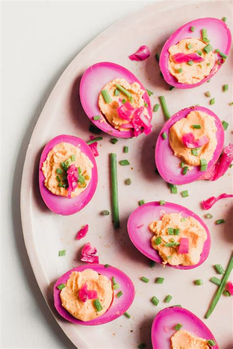 Beet Pickled Deviled Eggs - Abra's Kitchen