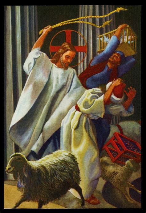 Artist unknown, Jesus Clears the Temple, 1955 | Bible art, Jesus christ ...