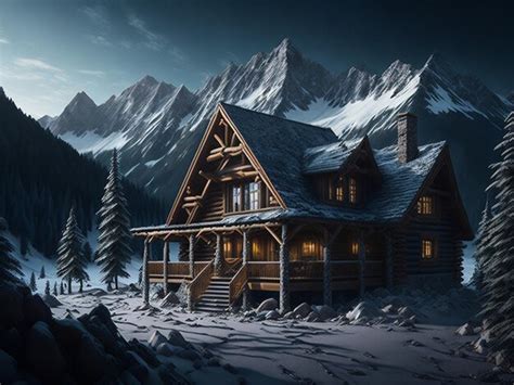 Premium AI Image | Wooden house on snowy mountain side