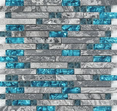 Glossy Stone Mixed Glass Backsplash Tile Gray and Aqua 9805 | Etsy