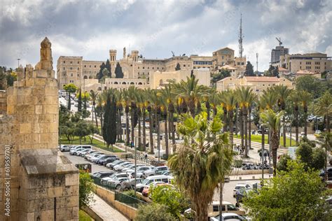 view over old city of jerusalem from ramparts walk, Church of the Holy ...