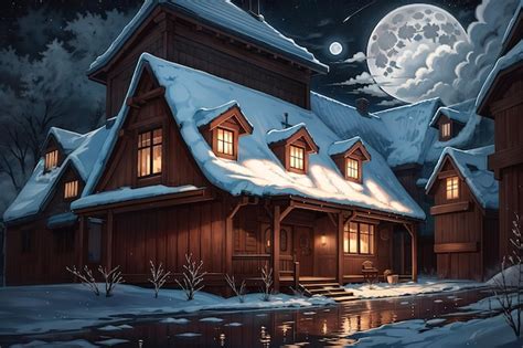 Premium AI Image | anime style a house on a dark night with the moon in ...