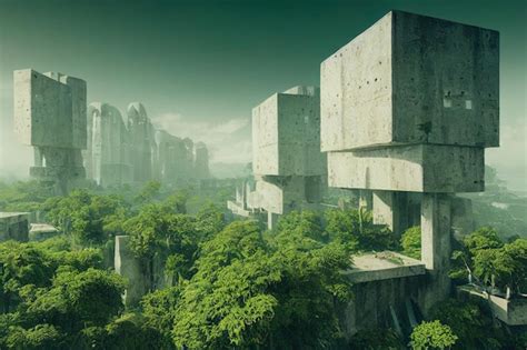 Premium Photo | Aerial view of cyberpunk brutalist utopian city ancient ...