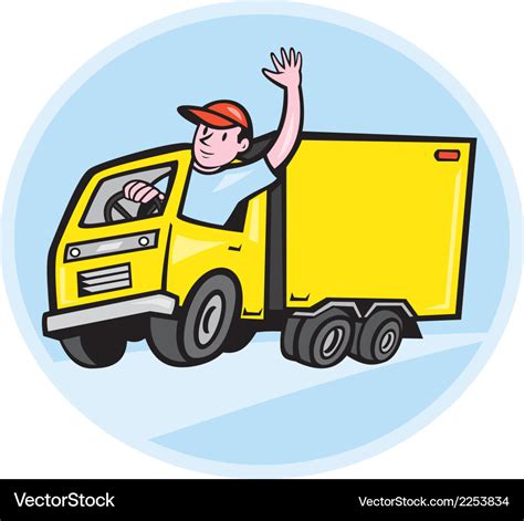 Delivery truck driver waving cartoon Royalty Free Vector