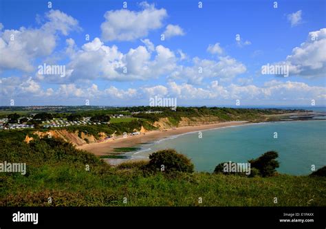 Whitecliff Bay beach and coast near Bembridge east Isle of Wight blue ...