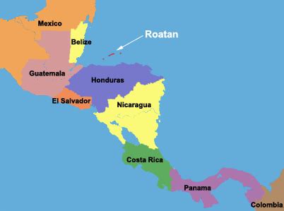 Maps of Roatan Island in the Western Caribbean Area