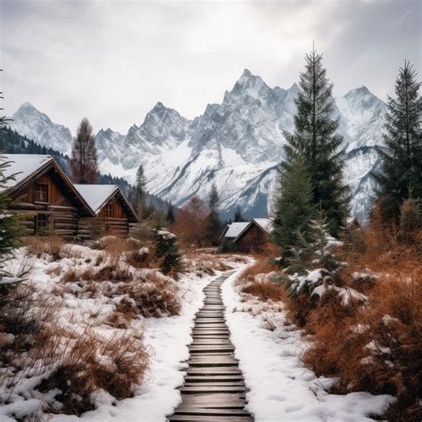 Premium Photo | Wooden houses in a snowy mountain valley