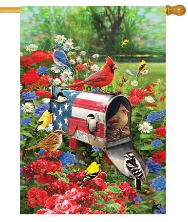 Patriotic Mailbox and Songbirds House Flag - I AmEricas Flags