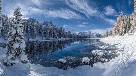 Winter Landscape With Lake - 2560x1440 - Download HD Wallpaper ...