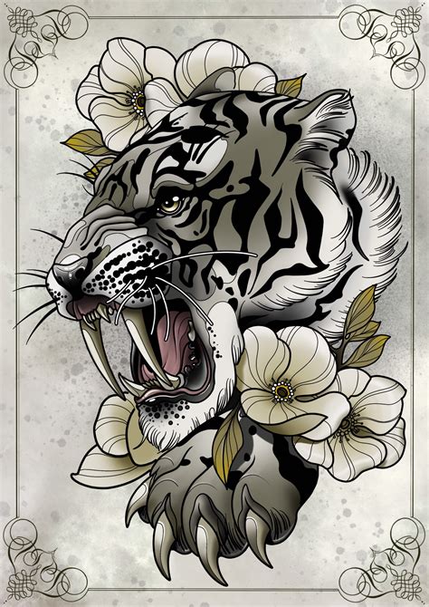 A3 Neo Traditional Tiger Tattoo Print - Etsy UK