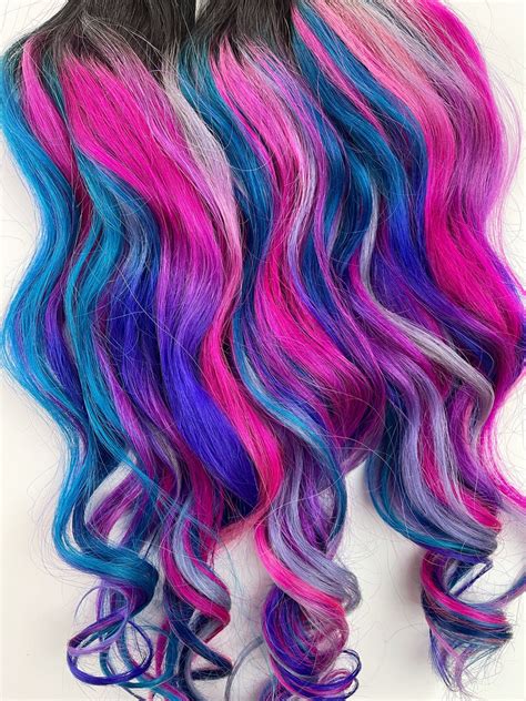 Purple, Blue and Pink Balayage Ombre Hair Extensions, Pink Ombre Hair ...