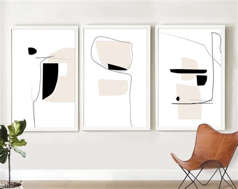 Set of 3 Prints Abstract Art Minimalist Print MidCentury | Etsy