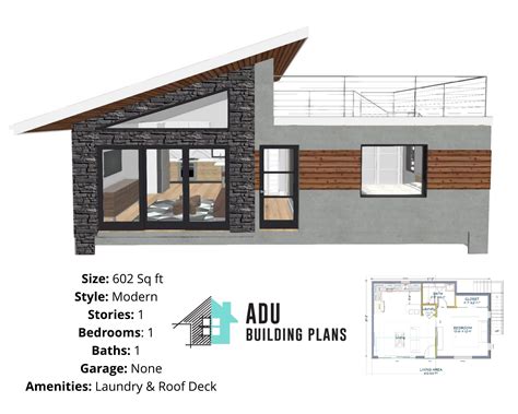 602 Square Foot 1 Bed 1 Bath With Roof Deck House Design Plans for Sale ...