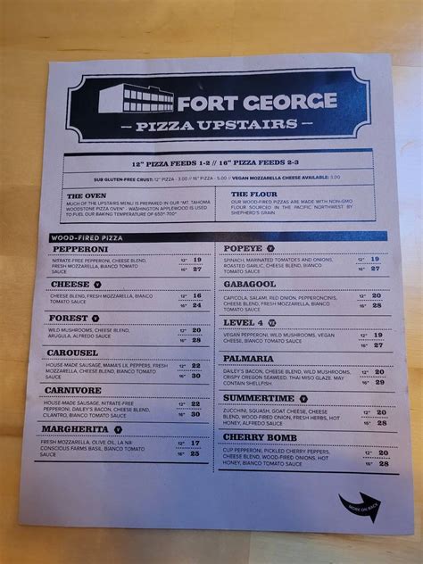 Menu at Fort George Brewery pizzeria, Astoria, Duane St