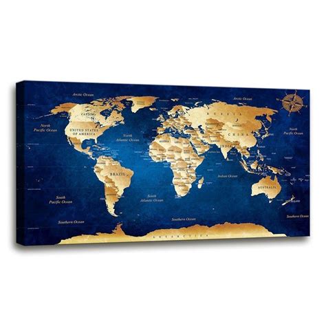 World Map Blueworld Map Wall Artworld Map Canvasworld Map Artworld ...