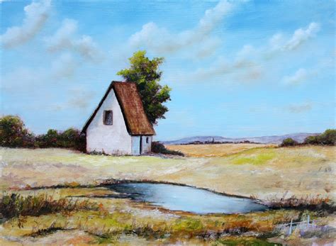 Blue Farm House - Oil Painting - Fine Arts Gallery - Original fine Art ...