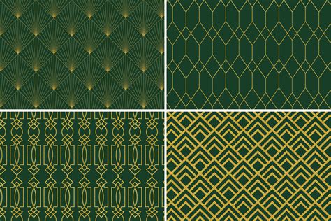 8 Seamless Art Deco Patterns - Green & Gold Set 1 By Eyestigmatic ...