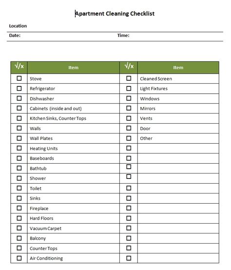 Apartment Cleaning Checklist