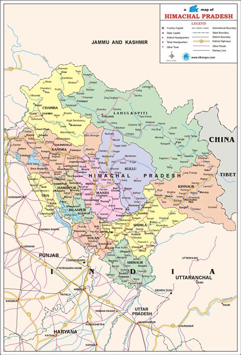 Himachal Pradesh Travel Map Himachal Pradesh State Map With Districts