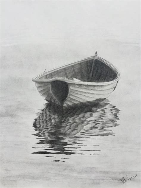 $90 Row boat reflections. Original art, graphite pencil drawing by ...