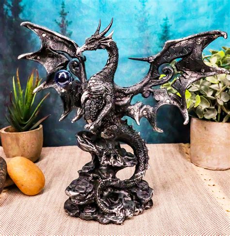 Buy Ebros Draco Fantasy Gothic Dragon with Blue Orb Statue 8" Tall Land ...