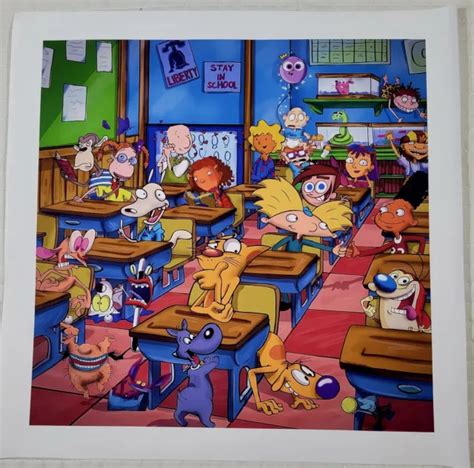 NICKELODEON 90'S CHARACTERS Art Canvas Poster(Sz. 23"x 23") Print Only ...