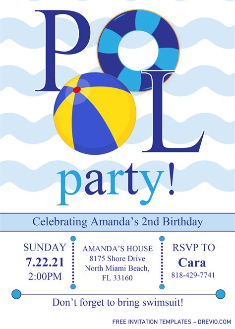 Pool Party Invitation Templates - Editable .Docx