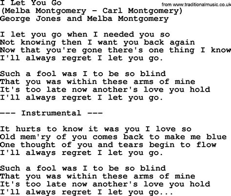 I Let You Go by George Jones - Counrty song lyrics