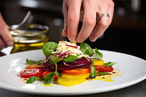 Premium AI Image | Hand placing slice of pickled beetroot on a salad