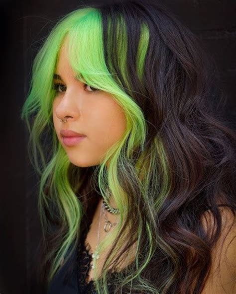 Black With Neon Green Wig Curly Wavy Wig Billie Eilish - Etsy