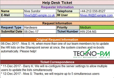 Help Desk Ticket Template | Project Management Templates