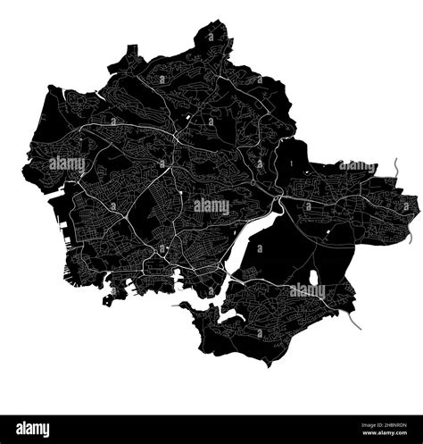 Plymouth, England, high resolution vector map with city boundaries, and ...