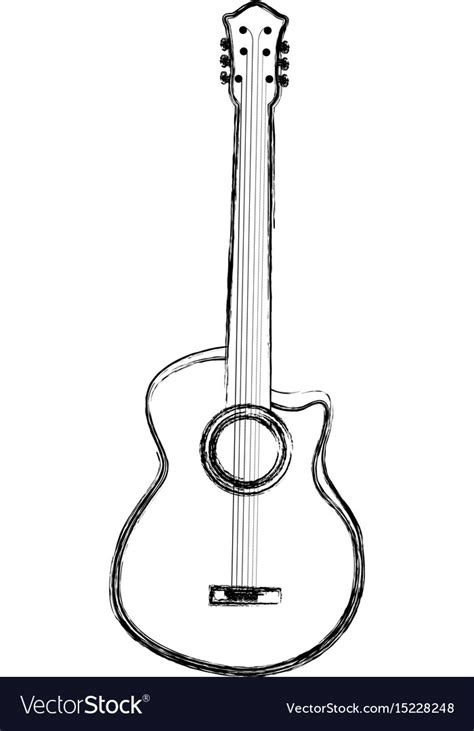 Sketch draw guitar cartoon Royalty Free Vector Image