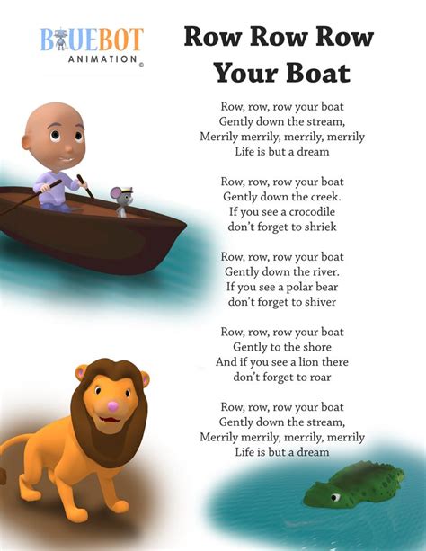 Row row row your boat nursery rhyme lyrics Free printable nursery rhyme ...