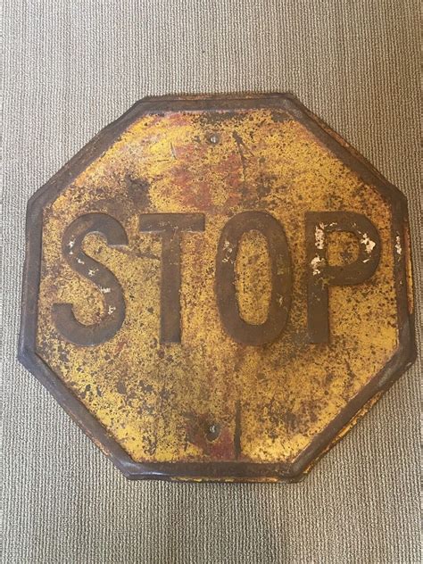 Antique Yellow Stop Sign Embossed Heavy Metal - Etsy