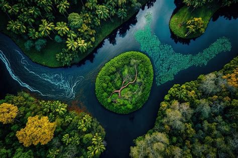 Premium Photo | River in the jungle seen from above nearby manaus the ...