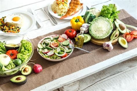 Organic Healthy Food On The Dining Table Stock Image Image Of Greens